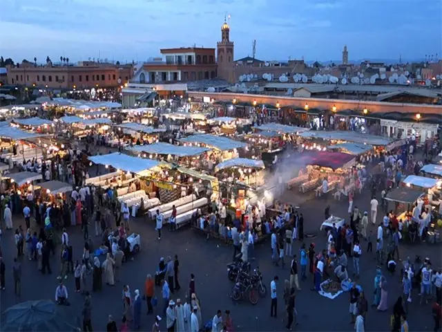 The night market filling Jemaa el-Fnaa in Marrakech