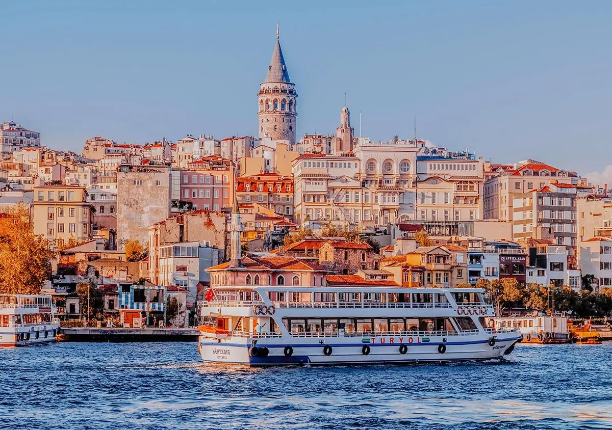 The Galata waterfront in Istanbul seen from across the Bosphorus