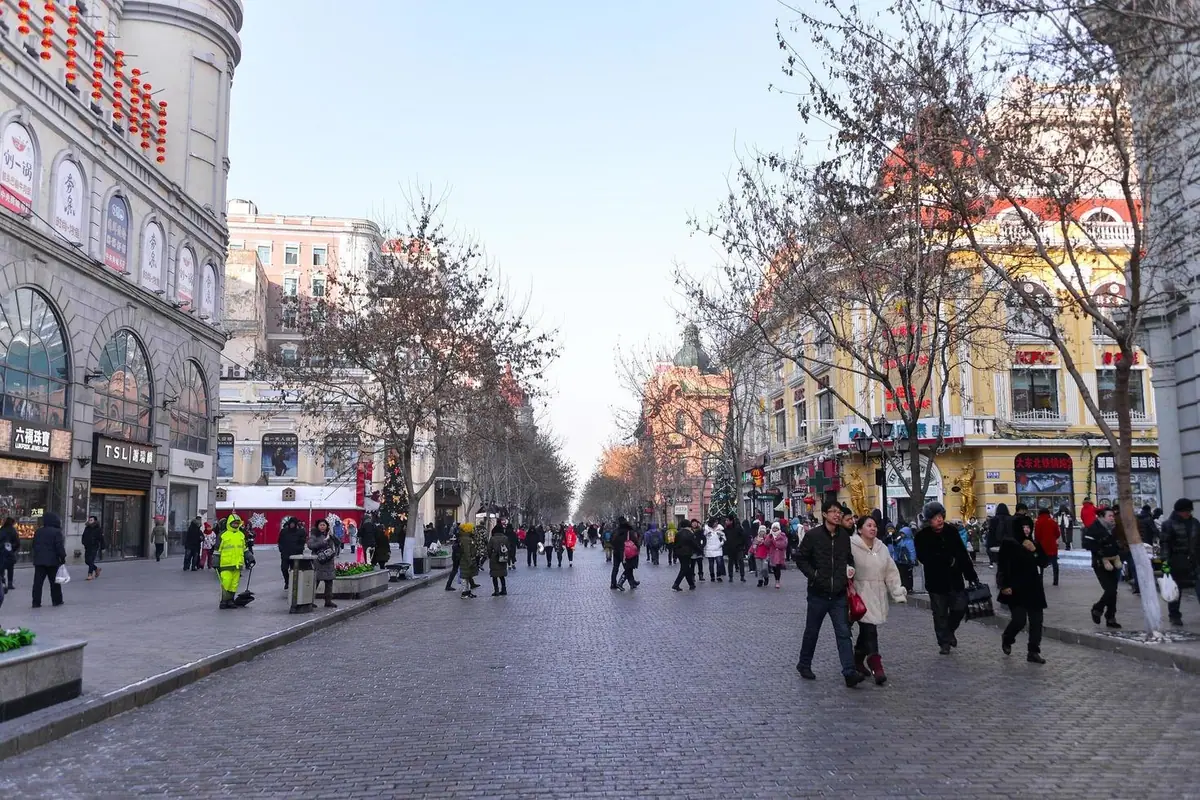 European-style shopfronts along Central Street in Harbin, China