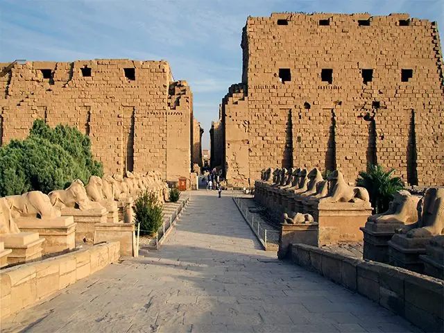 The avenue of sphinxes at the entrance to Karnak Temple, Egypt
